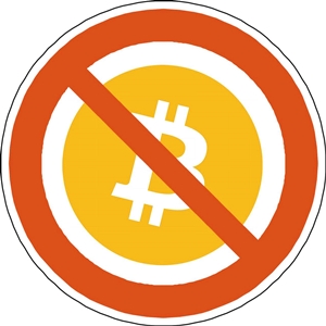 Logo Bitcoin em um sinal de proibição