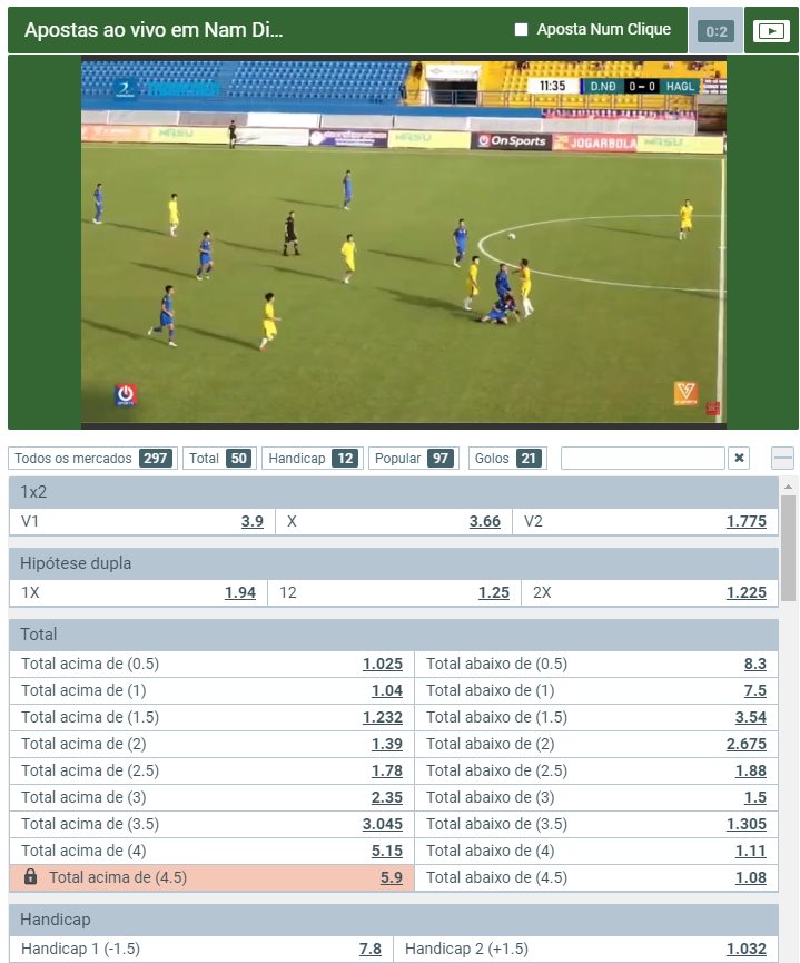 Exemplo de streaming de um jogo de futebol na Melbet