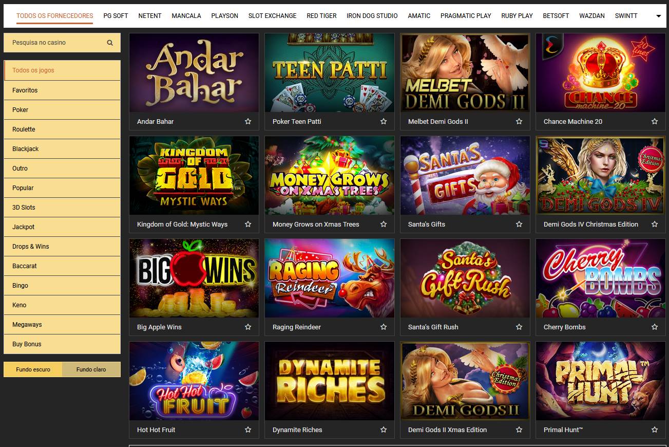 Visão geral de todos os jogos de casino disponíveis