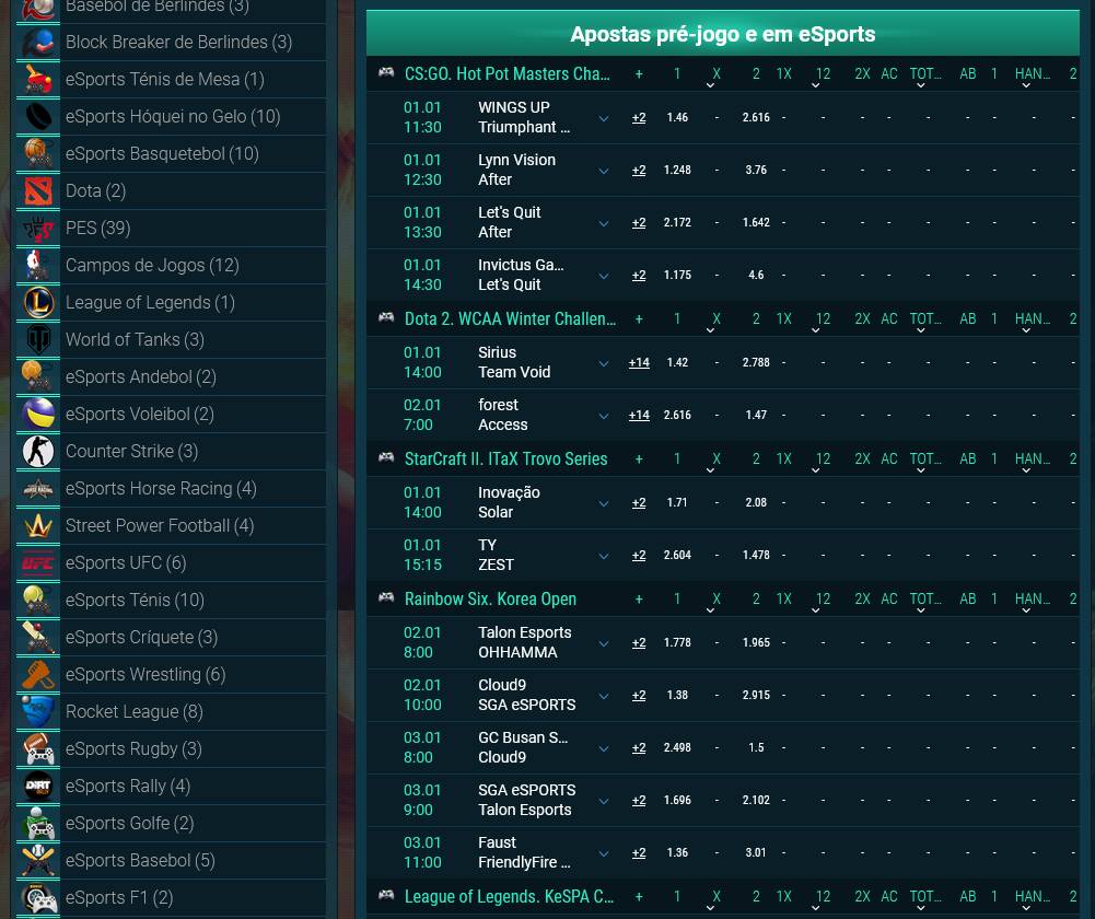 Les tournois esport disponibles